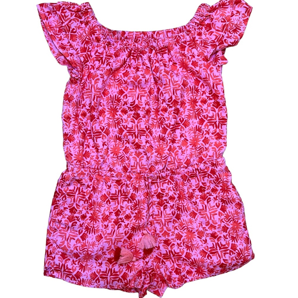 Vineyard Vines Size Small Linen Tile Otomi Tropical Romper Off Shoulder Shorts